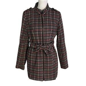 Tulle Size L Plaid Tweed Coat Belted Y2K Pockets Lined